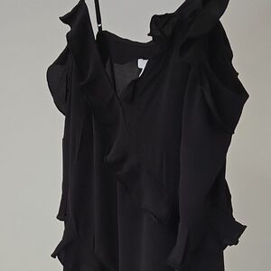 H&M Black Asymmetrical Ruffled Sleeveless Blouse SKU14